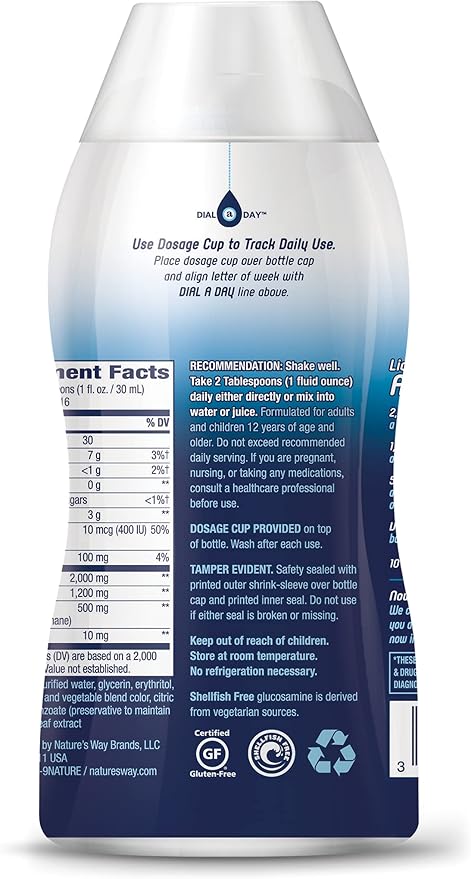 Nature's Way Joint Movement Glucosamine Fast Absorbing Liquid, Ultra Strength, Supports Healthy Bones*, Chondroitin, and MSM with Vitamin D3, Berry Flavored, 16 Fl Oz (Packaging May Vary)