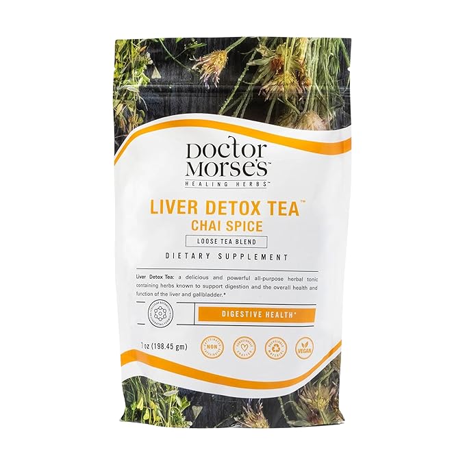 Doctor Morse's Liver Detox Tea - Loose Blend Herbal Chai Spice - Naturopath Formulated Caffeine Free & Vegan - Roasted Dandelion Root, Burdock, Cardamom, Pepper, Ginger - 7oz, 86 Servings