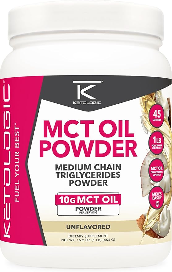 Ketologic MCT Oil Powder (1 LB) (Unflavored) - 45 Servings, Medium Chain Triglycerides Powder Supplement