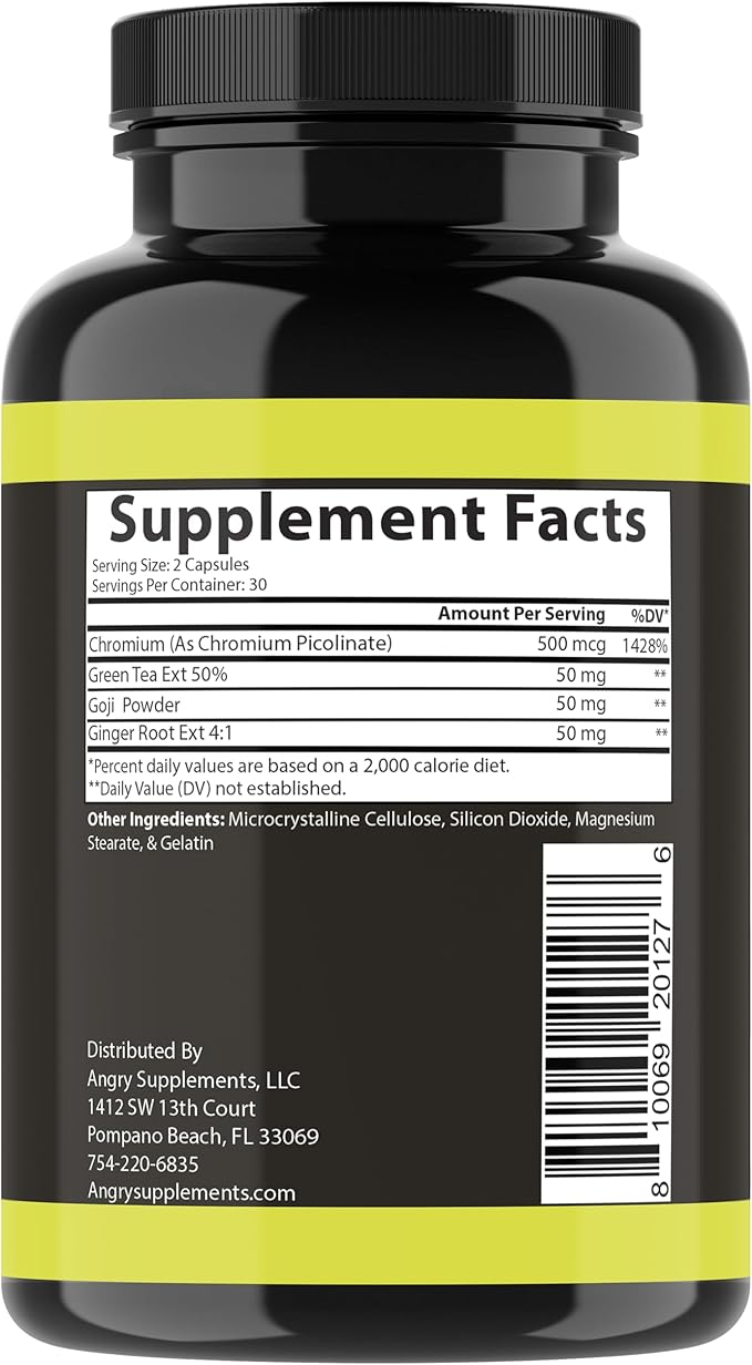 Angry Supplements Curb The Crave – Chromium, Green Tea Extract, Goji Powder, Ginger Root Extract Pills, Digestive Health & Wellness, 60 Capsules (1-Bottle, 30 Day Supply)