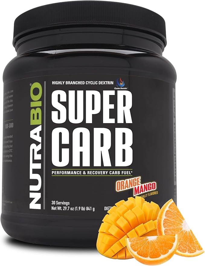 NutraBio Super Carb - Complex Carbohydrate Supplement Powder - Cluster Dextrin and Electrolytes for Performance Enhancement & Muscle Recovery - Orange Mango, 30 Servings