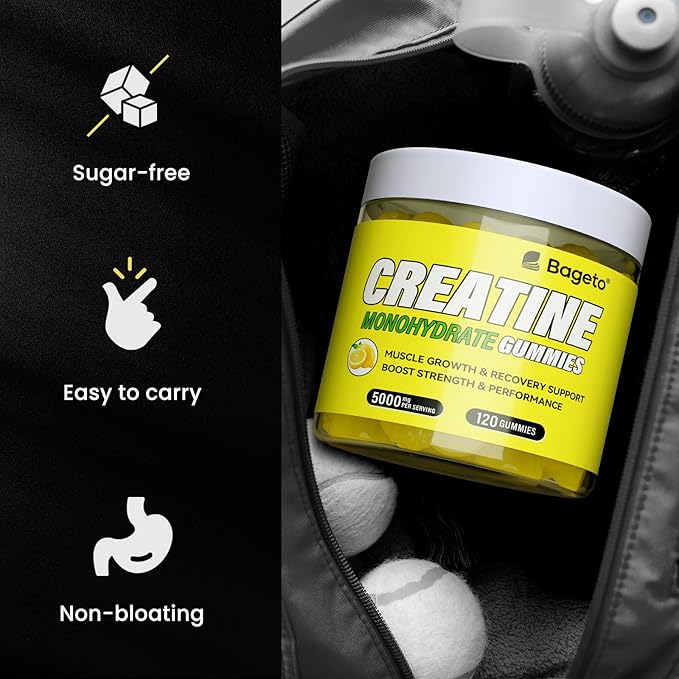 Creatine Monohydrate Gummies 5g for Men Women,Sugar Free Chewables Creatine Pre-Workout for Muscle Strength, Lemon Flavor, 120 Count