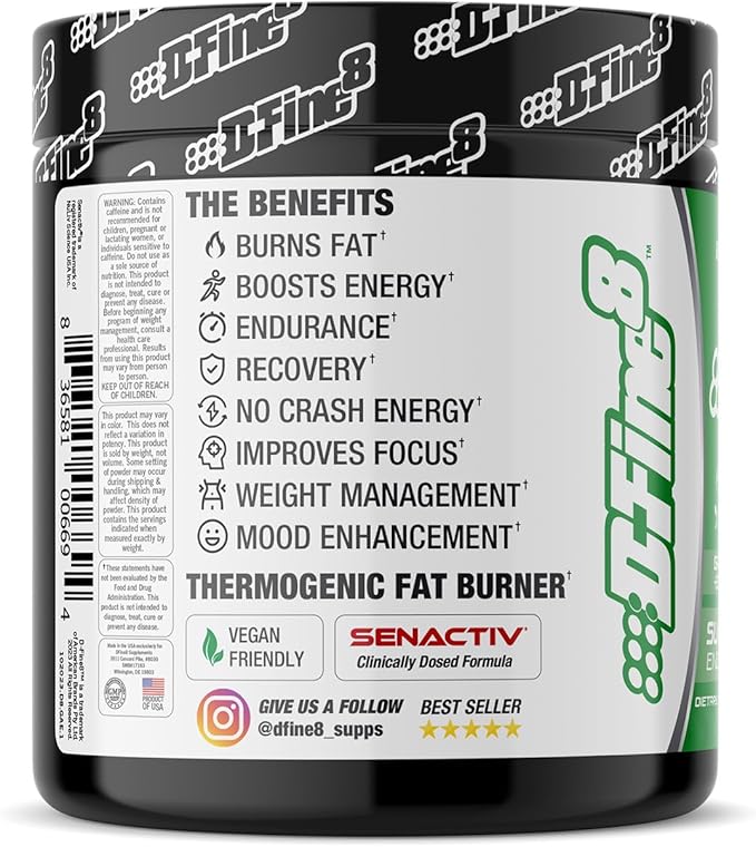 Thermogenic Pre-Workout Energy Powder & Shredding Supplement, Boost Energy Mood & Focus, Sugar Free, Contains Senactiv, Endurance, 300mg Caffeine, N-Acetyl-L-Tyrosine (Green Apple Explosion)