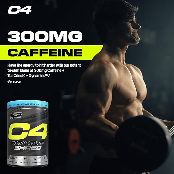 Cellucor C4 Ultimate Shred Pre Workout Powder, Metabolism Supplement with Cayenne Extract+300mg Caffeine+TeaCrine+Dynamine - Frozen Bombsicle, 20 Servings