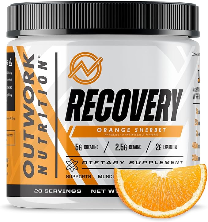 Outwork Nutrition Recovery Drink - Post Workout Recovery Powder & Creatine Monohydrate Muscle Builder for Men & Women - Creatine for Men & Women - After Workout Drink - Orange Sherbet - 230g