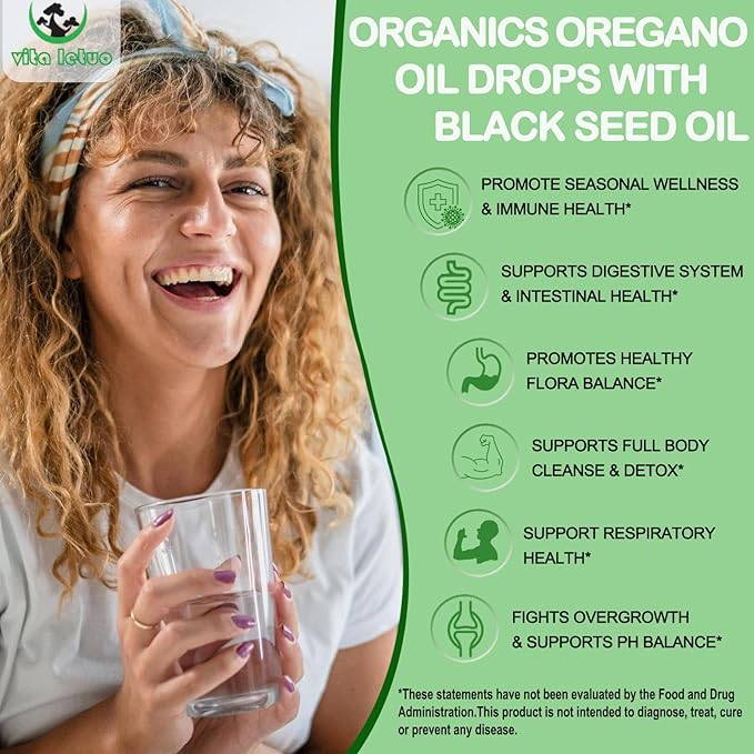 Organic Oil of Oregano with Black Seed Oil, Oregano Oil Liquid Drops w/Garlic Olive Leaf Elderberry for Immune,Digestive Support & Antioxidant,Seasonal Support Supplement for Women Men