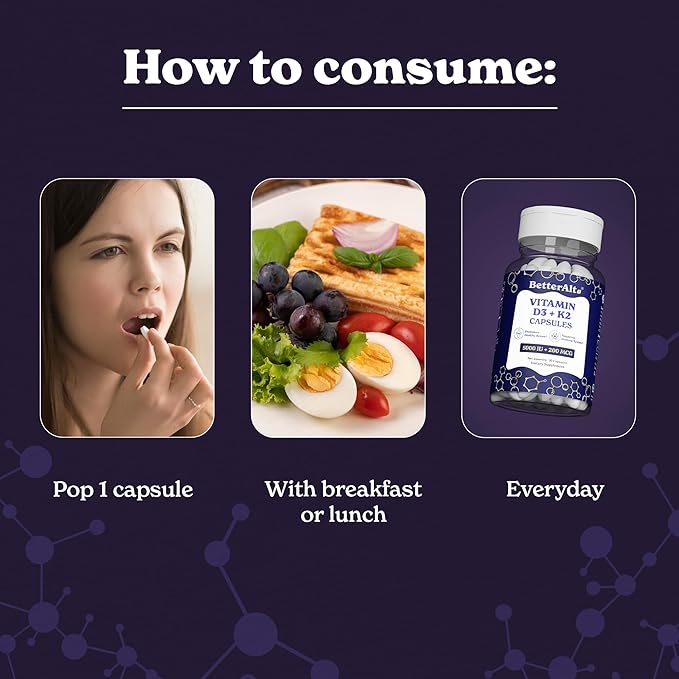 Vitamin D3 + K2 Capsules | 5000 IU Vitamin D3, 200 mcg Vitamin K2 | Helps Promote Bone Strength | 1-Month Dietary Supplement
