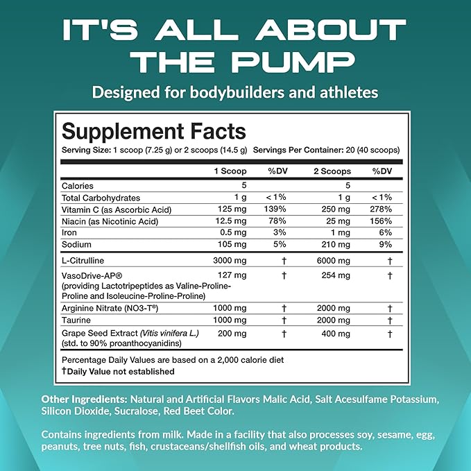 Granite Nutrition Vaso Blast Stim-Free Pre Workout - Non-Stim Nitric Oxide Support for Pump, Physique, and Muscle Capacity - Blood Orange (290g)