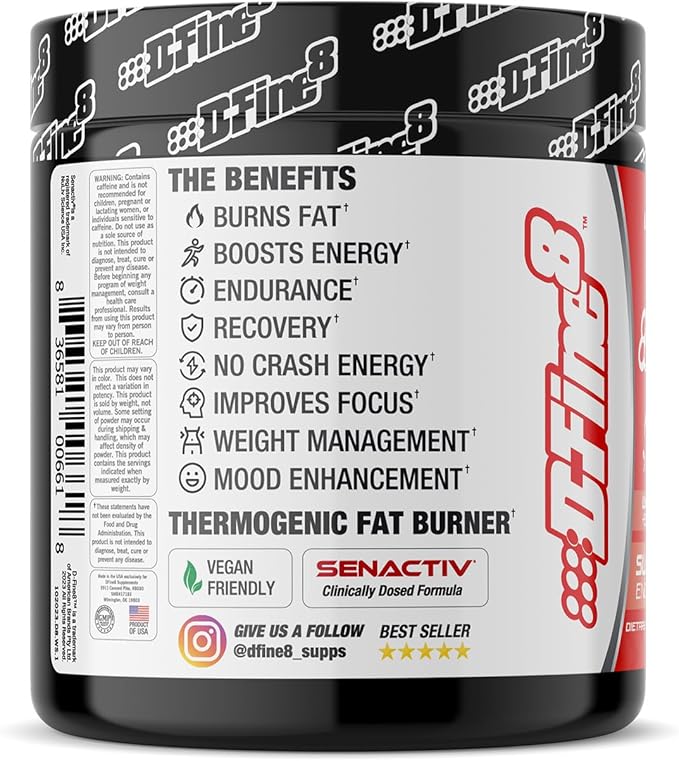 Thermogenic Pre-Workout Energy Powder & Shredding Supplement, Boost Energy Mood & Focus, Sugar Free, Contains Senactiv, Endurance, 300mg Caffeine, N-Acetyl-L-Tyrosine (Watermelon Splash)