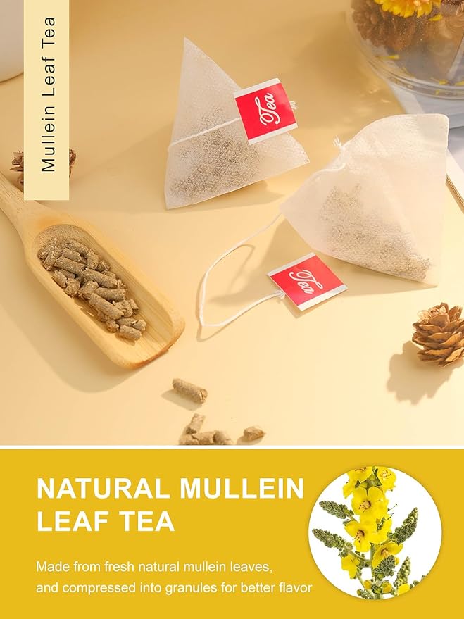 TeeLux Mullein Leaf Tea Bags, 3g/Bag, 30 Count, Natural Mullein Leaves, Caffeine Free, Biodegradable Corn Fiber Pyramid Tea Bags