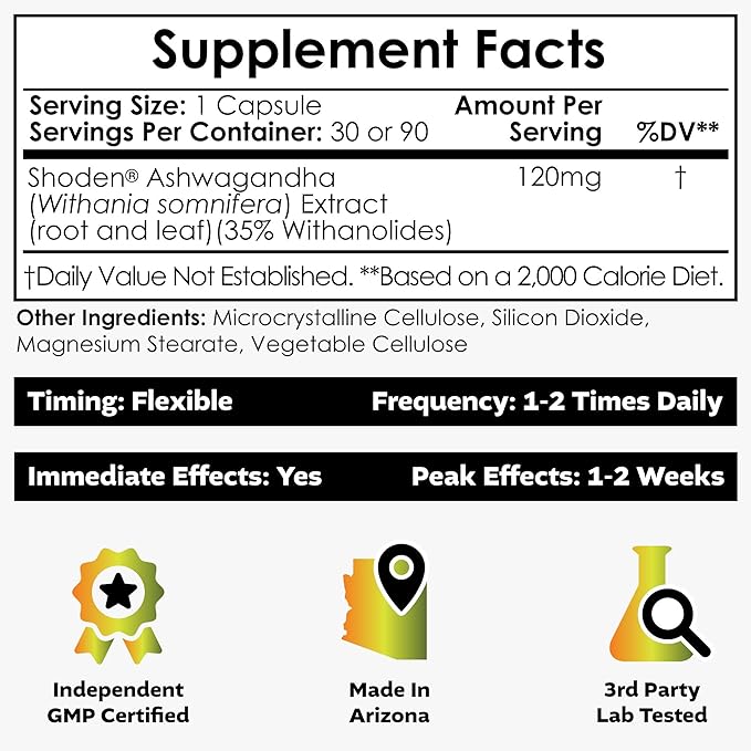 Nootropics Depot Shoden Ashwagandha Extract Capsules | 120mg | 30 Count | 35% Withanolides