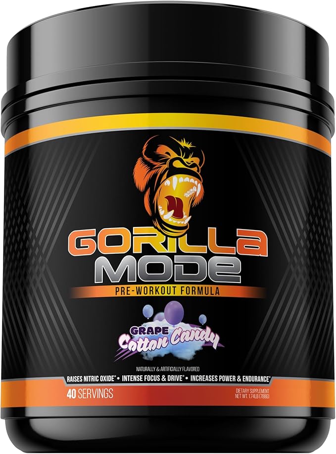 Gorilla Mind Pre Workout - Massive Pumps Laser Focus Energy Power - L-Citrulline, Creatine, L-Tyrosine, Betaine, Hydroprime, Alpha-GPC, 400mg Caffeine, Huperzine A 786g (Cotton Candy Grape)
