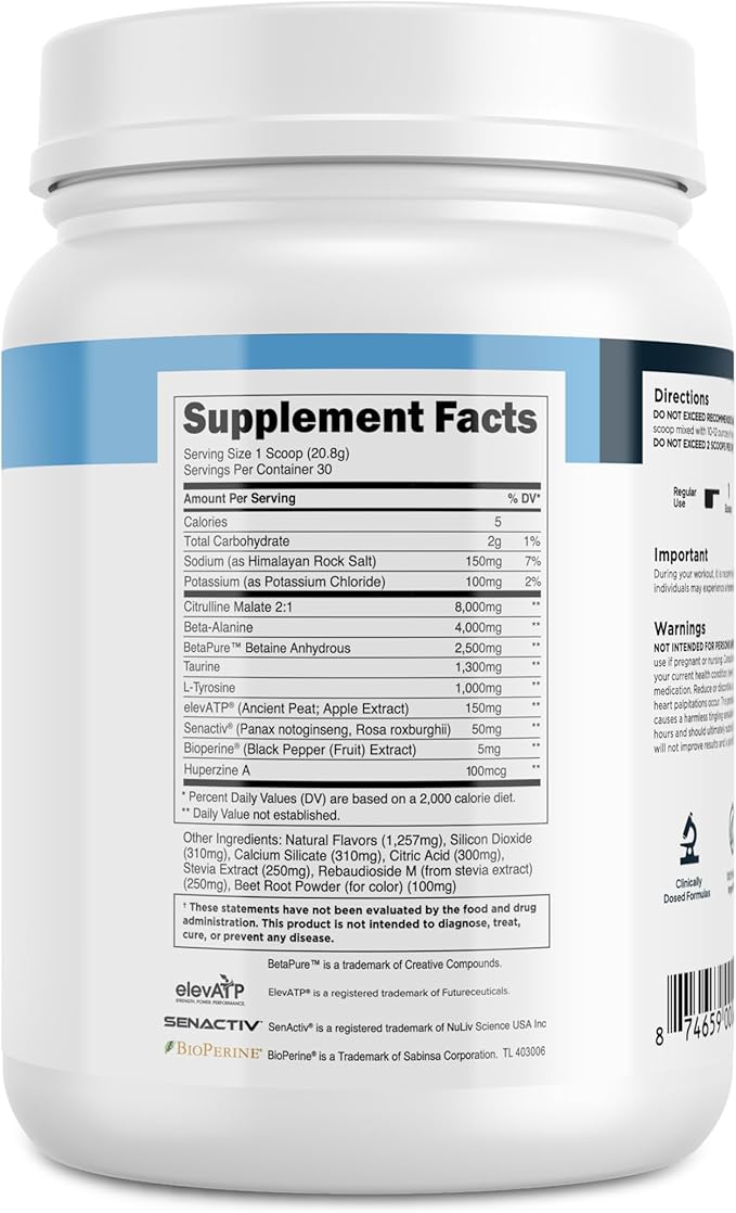 Transparent Labs Stim-Free Pre-Workout - Caffeine & Stim Free Pre Workout Powder for Men and Women with Beta Alanine Powder, Citrulline Malate, & elevATP - 30 Servings, Strawberry Lemonade