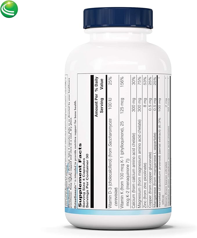 Nutra Biogenesis Osteogenesis - Bone Health Supplements for Women & Men, Vitamin D3 K2 & Calcium for Bone Density & Healing, Minerals Zinc, Magnesium & Boron - 120 Veggie Capsules