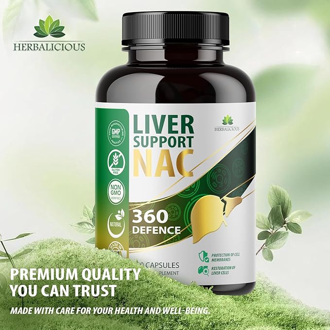 Liver Support NAC 360 Defence Capsules – Liver Detox with NAC, Milk Thistle, Dandelion Root, Turmeric, Choline, Zinc, and Chanca Piedra – Promotes Liver Health and Cellular Protection – 120 Capsules