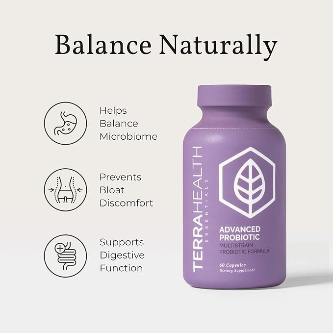 Terra Health Essentials Advanced Probiotics | 50 Billion CFU | Reduce Bloating & Gas, Immune Support | 30-Day Supply (60 Capsules)