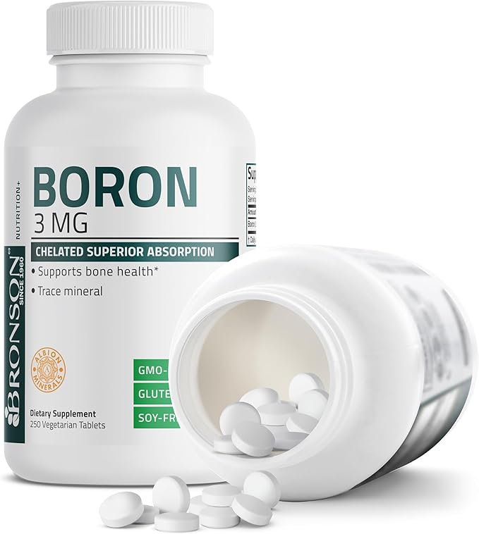 Bronson Boron 3 MG Chelated Superior Absorption Supports Bone Health Trace Mineral, Non-GMO, 250 Vegetarian Tablets