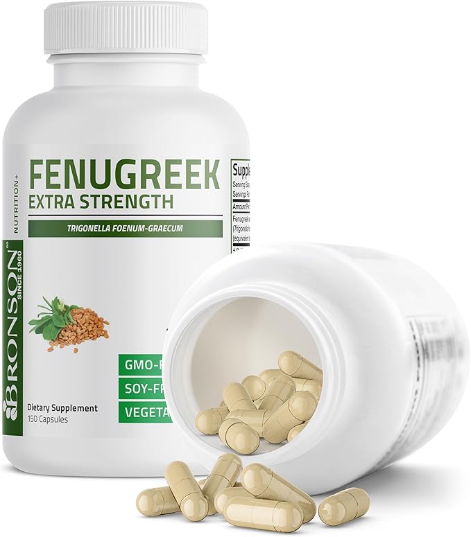 Bronson Fenugreek Seed Powder Capsules Extra Strength, Trigonella Foenum-Graecum, Non-GMO, Soy-Free, Vegetarian, 150 Capsules