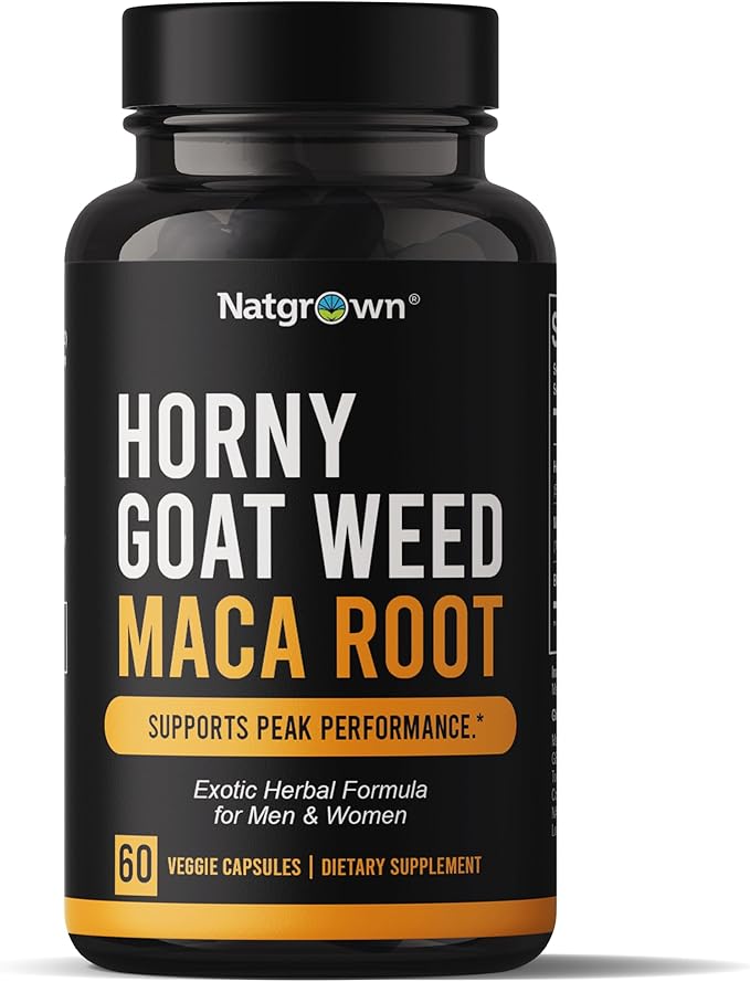 Natgrown Horny Goat Weed and Maca Root Extract Supplement for Men & Women (Epimedium Extract, Hornygoatweed) Vegan Capsules - 60 Ct