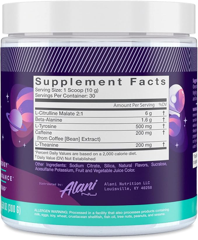 Alani Nu Pre Workout Powder Cosmic Stardust, Amino Energy Boost, Endurance Supplement, Sugar Free, 200mg Caffeine, L-Theanine, Beta-Alanine, Citrulline, 30 Servings
