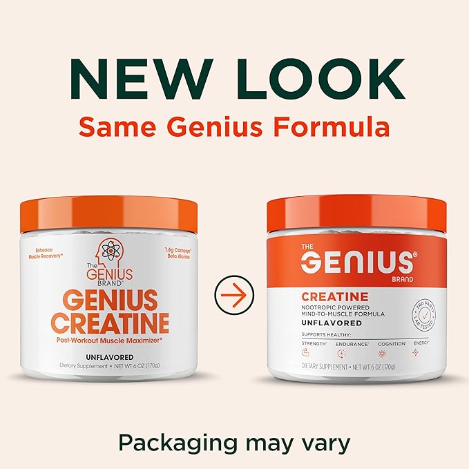 Genius Micronized Creatine Monohydrate Powder, Post Workout Supplement, Unflavored - 100% Naturally Flavored & Sweetened - Supports Muscle Building, Cellular Energy & Cognitive Function – 170g