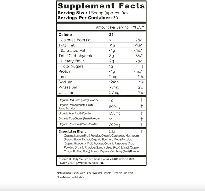OrganifiRed Juice – Organic Superfood Energy Blend for Caffeine-Free Energy Support, with Antioxidants & Adaptogens, Non-GMO, Vegan, 30 Servings