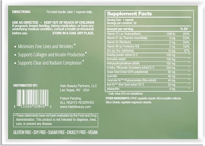 Kiwi Seed Booster Skin Supplement - 30 Vegan Capsules with Vitamins C, D3 & Zinc for Anti-Aging, Hydration, Glowing Skin & Collagen Support