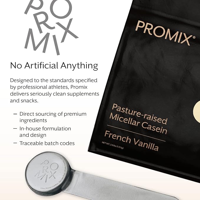 ProMix Nutrition Casein Protein Powder, Vanilla - Grass-Fed - Slow & Sustained Recovery Post Workout Fitness - Shakes, Smoothies, Baking & Cooking Recipes - 2.5 Pound (Pack of 1)