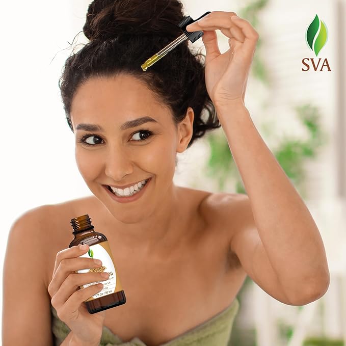 SVA Fenugreek Seed Oil - 1 Fl Oz – 100% Natural Cold Pressed Fenugreek Oil - for Face, Skin Care, Hair Care, Scalp Massage & Body Massage – Carrier Oil with Dropper