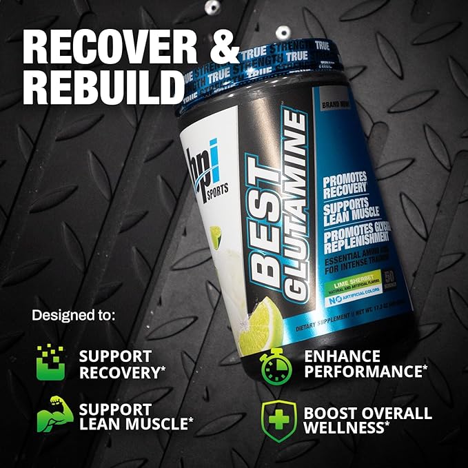 BPI Sports L Glutamine Powder – Best Glutamine Supplement for Recovery, Gut Health & Immune Support – Lime Sherbet Flavor – 6 Advanced Glutamine Types + Vitamin C – 50 Servings