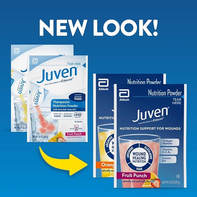 Juven Therapeutic Nutrition Drink Powder Including Collagen Peptides, Amino Acids, and HMB For Wound Healing Support, Variety Pack: Orange & Fruit Punch, 30 Packets