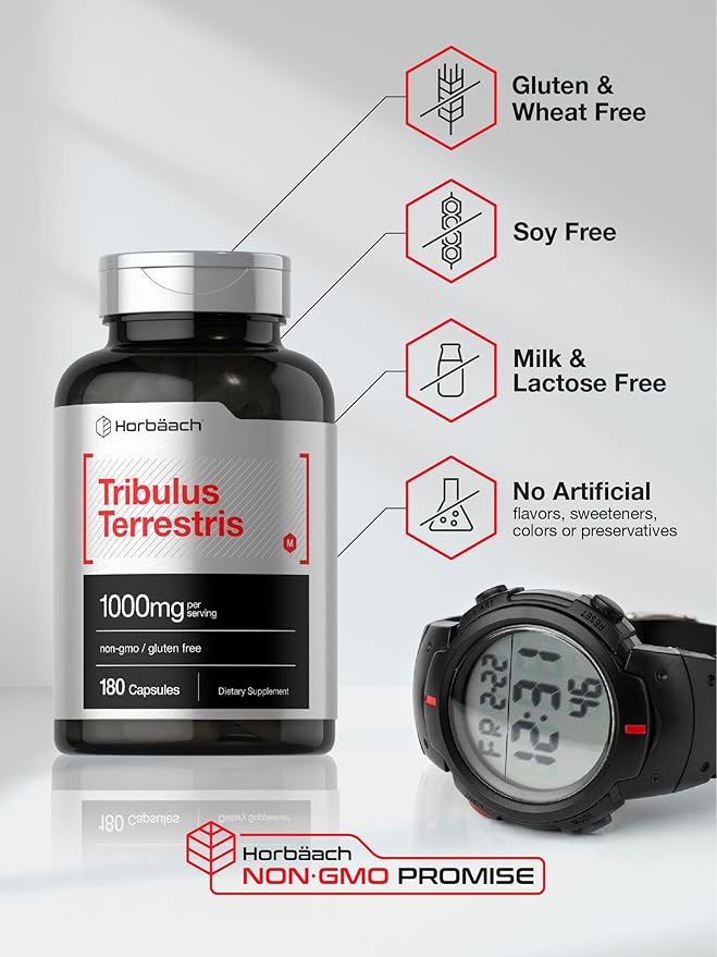 Horbaach Tribulus Terrestris for Men | 1000mg | 180 Capsules | Extract Supplement | Non-GMO and Gluten Free