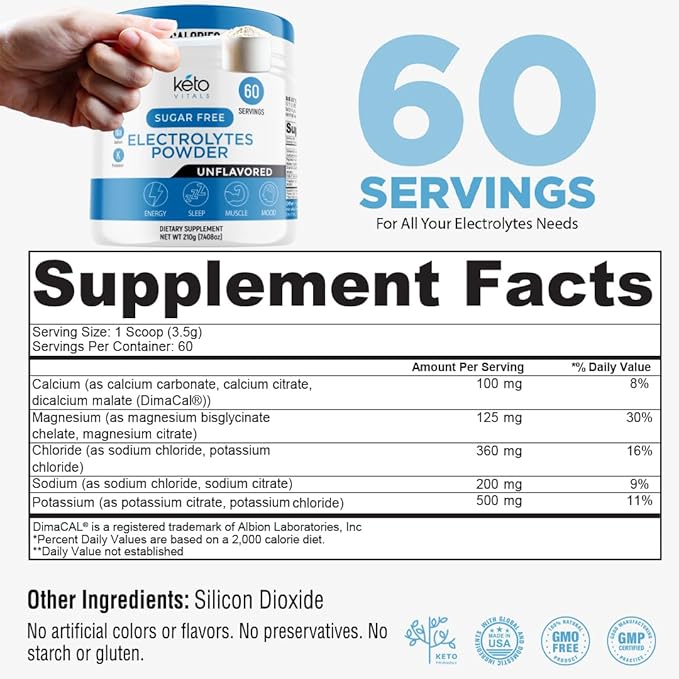 Keto Vitals Unflavored Electrolyte Powder | Keto-Friendly Electrolytes with Potassium, Magnesium, Sodium, Calcium | Keto Electrolytes Supplement Drink Mix | Sugar-Free, Zero Calories, Zero Carbs