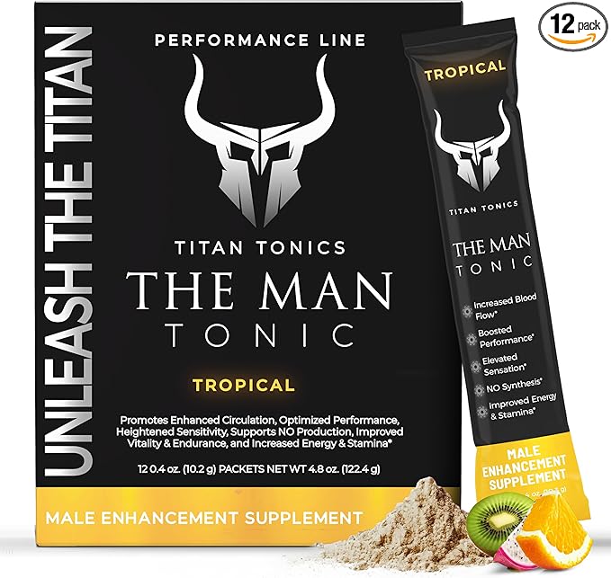 Extra Strength Male Enhancing Supplement Powder–Tongkat Ali, Maca Root, Beet Root, Horny Goat Weed, L-Citrulline–Nitric Oxide Booster & Testosterone Support for Men (Tropical-12 Sticks)