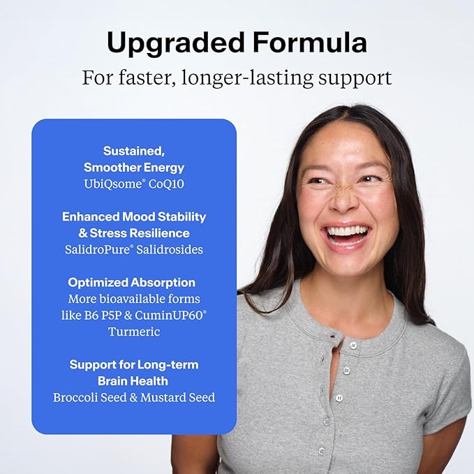 Stasis Daytime Energy & Focus Supplement to Pair with Your Stimulant - New & Improved Formula for All-Day Energy, Mood & Brain Support - Nootropics with Added CoQ10 & Rhodiola Rosea (25 Servings)