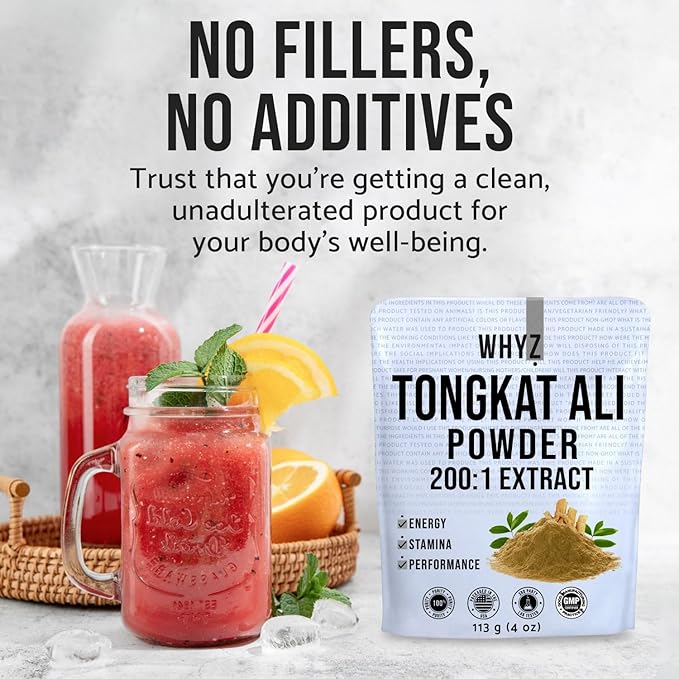 WHYZ Tongkat Ali Powder 113g, Pure Longjack 200:1 Extract Eurycoma Longifolia Supplement Powder for Increased Physical Performance and Well-Being, Longjack Tongkat Ali for Men and Women, 323 Servings
