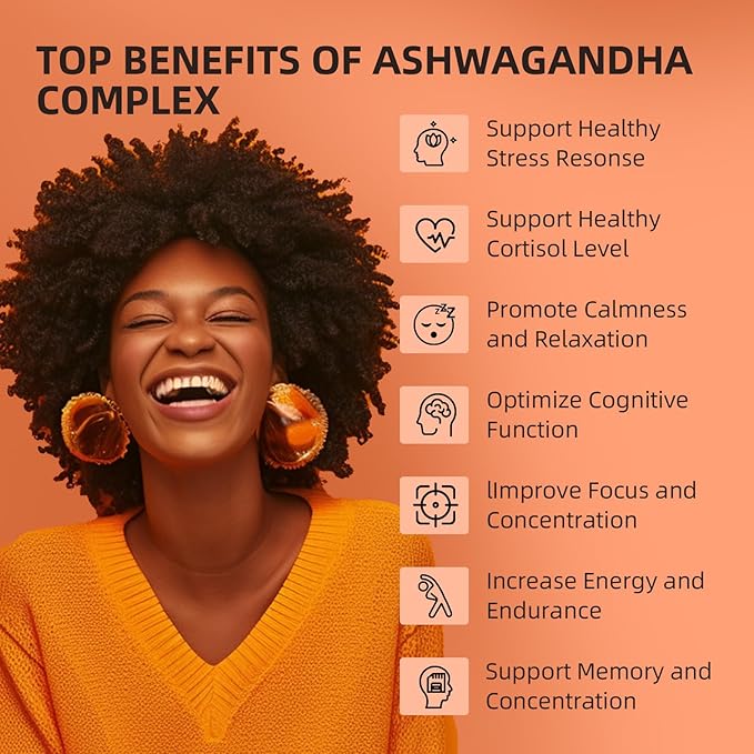 Calm Ashwagandha Supplements, Ashwagandha 4000mg with Rhodiola Rosea, Reishi, Ginseng, Bacopa, L Theanine, Natural Adaptogens Nootropic Stress & Mood Support, 60 Capsules