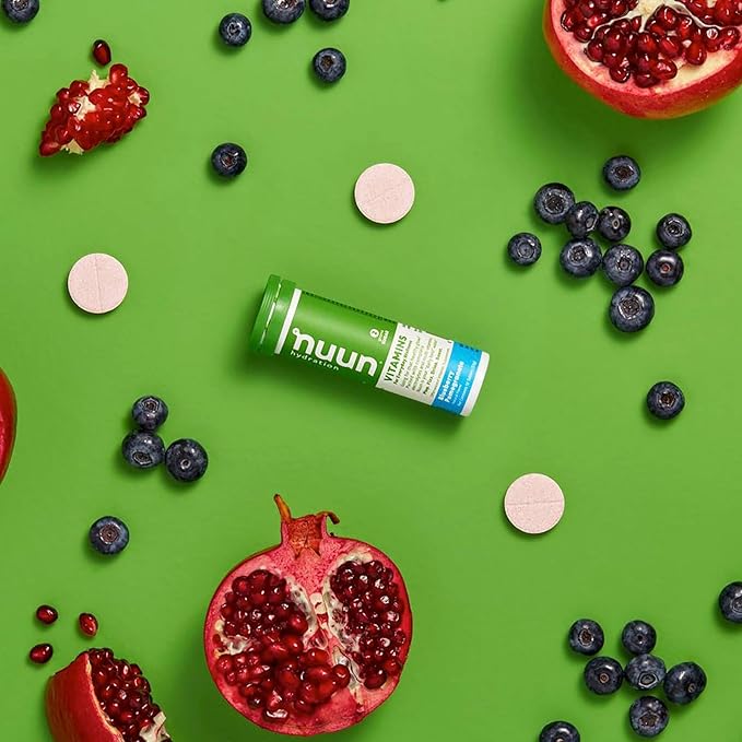 Nuun Vitamins Electrolyte Tablets with Vitamin D, C, E, A, & B6, Folic Acid, Magnesium & 4 Other Essential Electrolytes, Gluten Free & Vegan, Blueberry Pomegranate, 8 Pack (96 Servings Total)