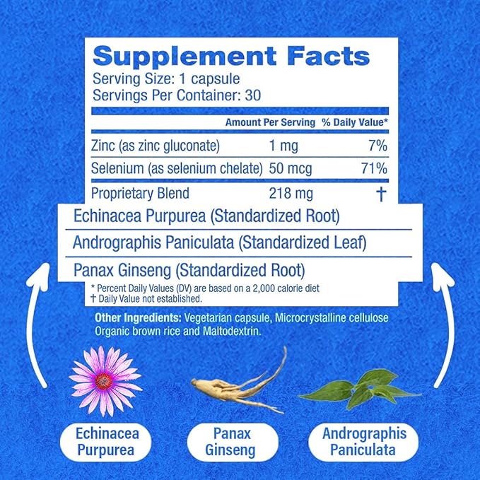 HybridCR Rapid Immunity Supplement | Zinc, Echinacea, Andrographis, Ginseng, Selenium, Gluten-Free & Non-GMO | 5-in-1 Immune Support Supplement | Pharmacist Formulated 1 Month Supply (30 Veggie Caps)
