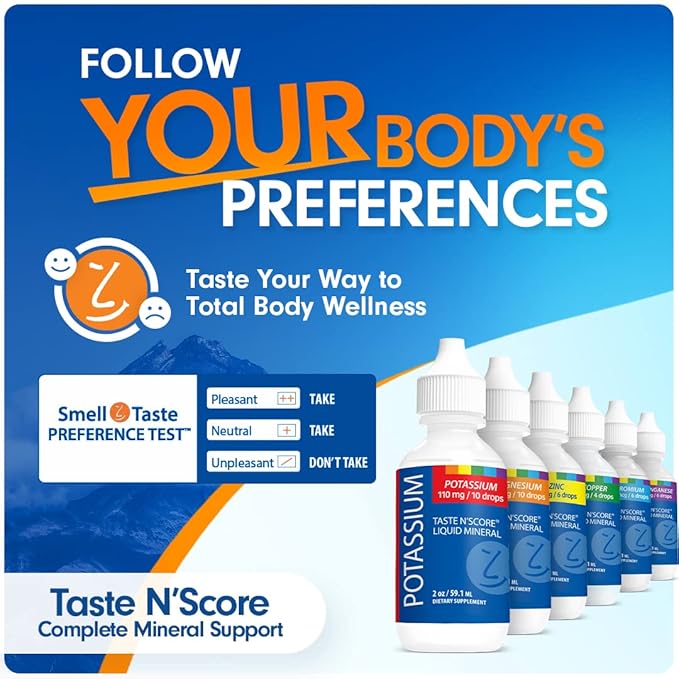 Lyte Balance Taste N' Score Liquid Minerals Kit - 6 Pack, 2 oz Bottles | 100% Pure Dietary Potassium, Zinc, Manganese, Copper, Chromium & Magnesium Drops