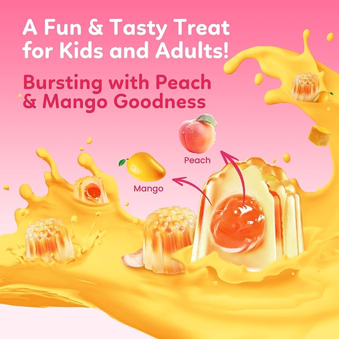 Magnesium Glycinate Gummies for Kids, Magnesium Supplement with L-Theanine, Ashwagandha, Vitamin D3 K2 for Sleep, Calm, Muscle, Relaxation, Cognitive - Sugar Free Peach & Mango Center-Filled Gummie