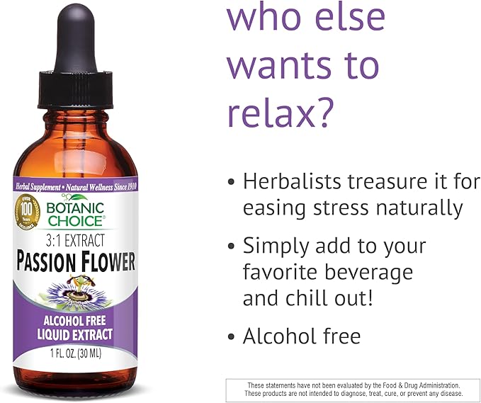 Botanic Choice Passion Flower Liquid Extract - Alcohol-Free Herbal Supplement, Traditional Support for Relaxation - 1 Fl. Oz