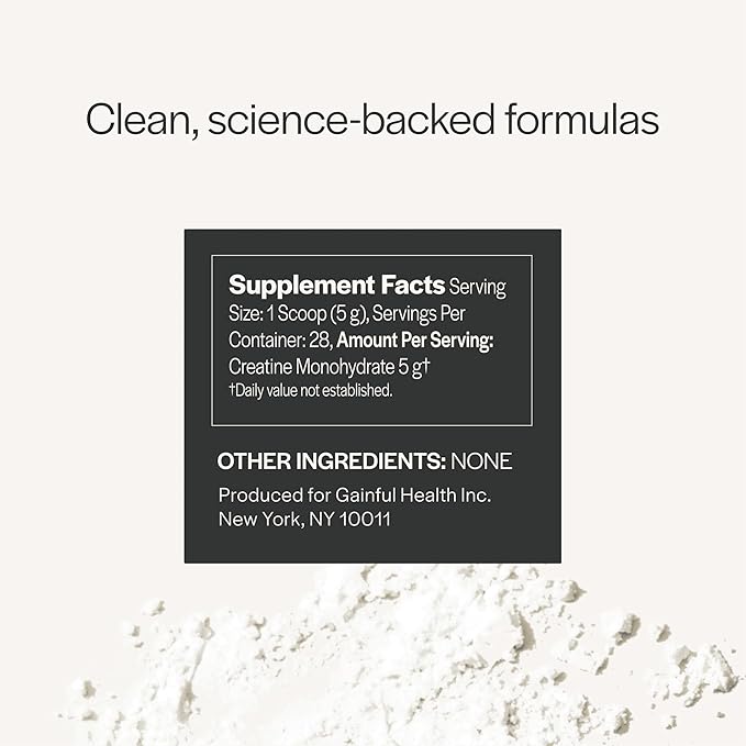 Gainful Creatine Powder, Post Workout Amino Acid Supplement, Muscle, Energy & Focus Support, 5g Creatine Monohydrate, Unflavored, 28 Servings