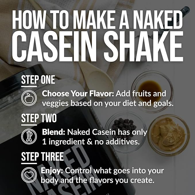 NAKED Casein - 1Lb Micellar Casein Protein - Bulk, GMO-Free, Gluten Free, Soy Free, Preservative Free - Stimulate Muscle Growth - Enhance Recovery - 15 Servings