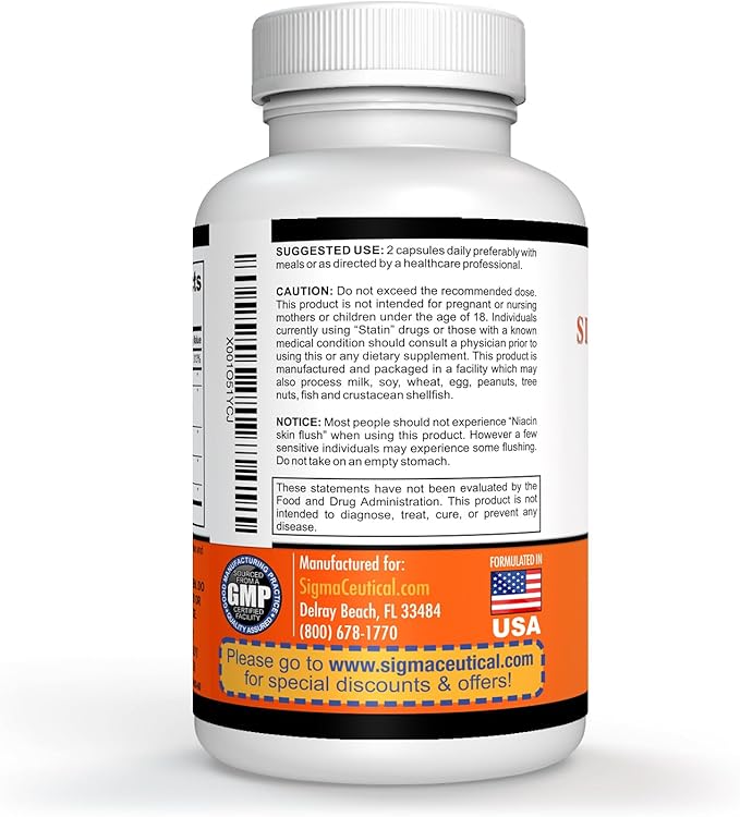 Niacin Supplement – Beta Sitosterol Supplement – Policosanol Supplement – Plant Sterols - Garlic Supplement – Cayenne Supplement – 60 Capsules
