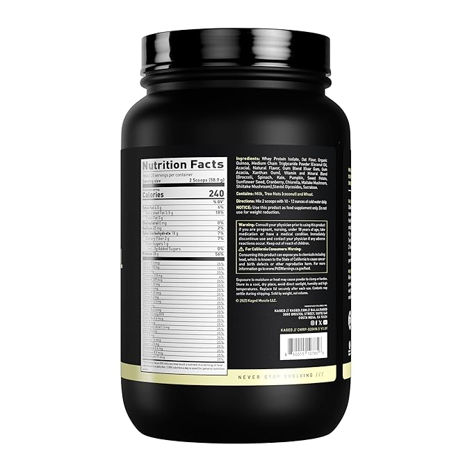 Kaged Clean Meal Replacement Shake with Whey Protein Isolate, Vanilla Cake| Clean Carbs, MCT Oil Fats, Organic Vitamins and Minerals, 20 Servings