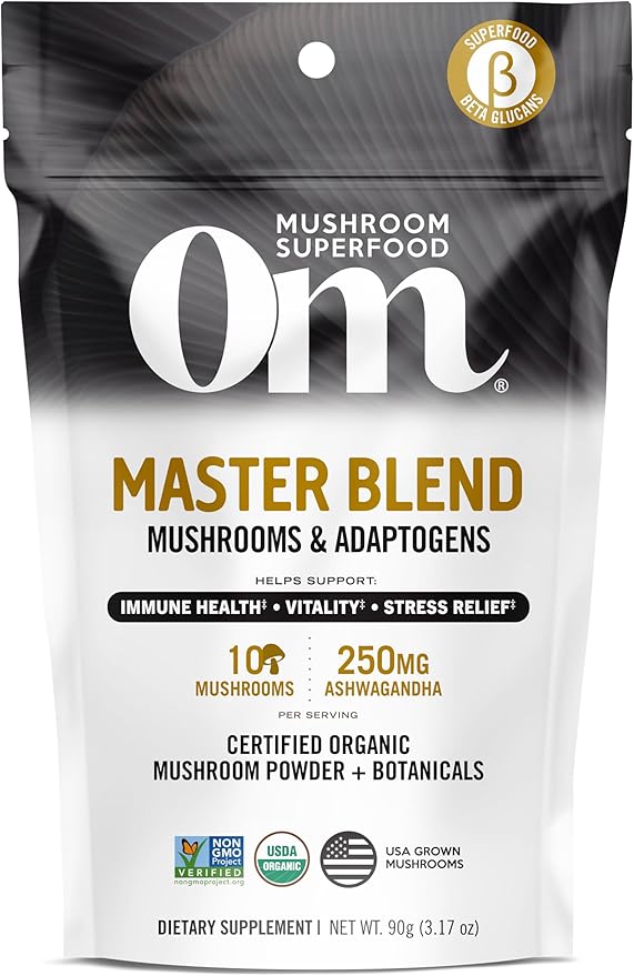 Om Mushroom Master Blend, Organic 10 Mushroom Complex & Adaptogens Powder, Reishi & Lions Mane - 3.17 oz