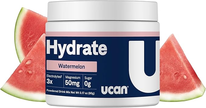 UCAN Hydrate Electrolyte Drink Mix (Watermelon, 30 Servings) Sugar-Free, Keto-Friendly, Vegan, Non-GMO, Gluten-Free Electrolyte Powder with Potassium & Magnesium for Runners & Athletes