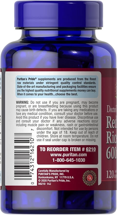 Puritans Pride Red Yeast Rice 600 Mg, 120 Count