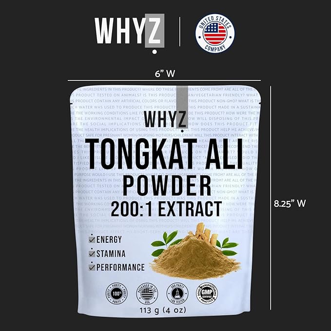 WHYZ Tongkat Ali Powder 113g, Pure Longjack 200:1 Extract Eurycoma Longifolia Supplement Powder for Increased Physical Performance and Well-Being, Longjack Tongkat Ali for Men and Women, 323 Servings
